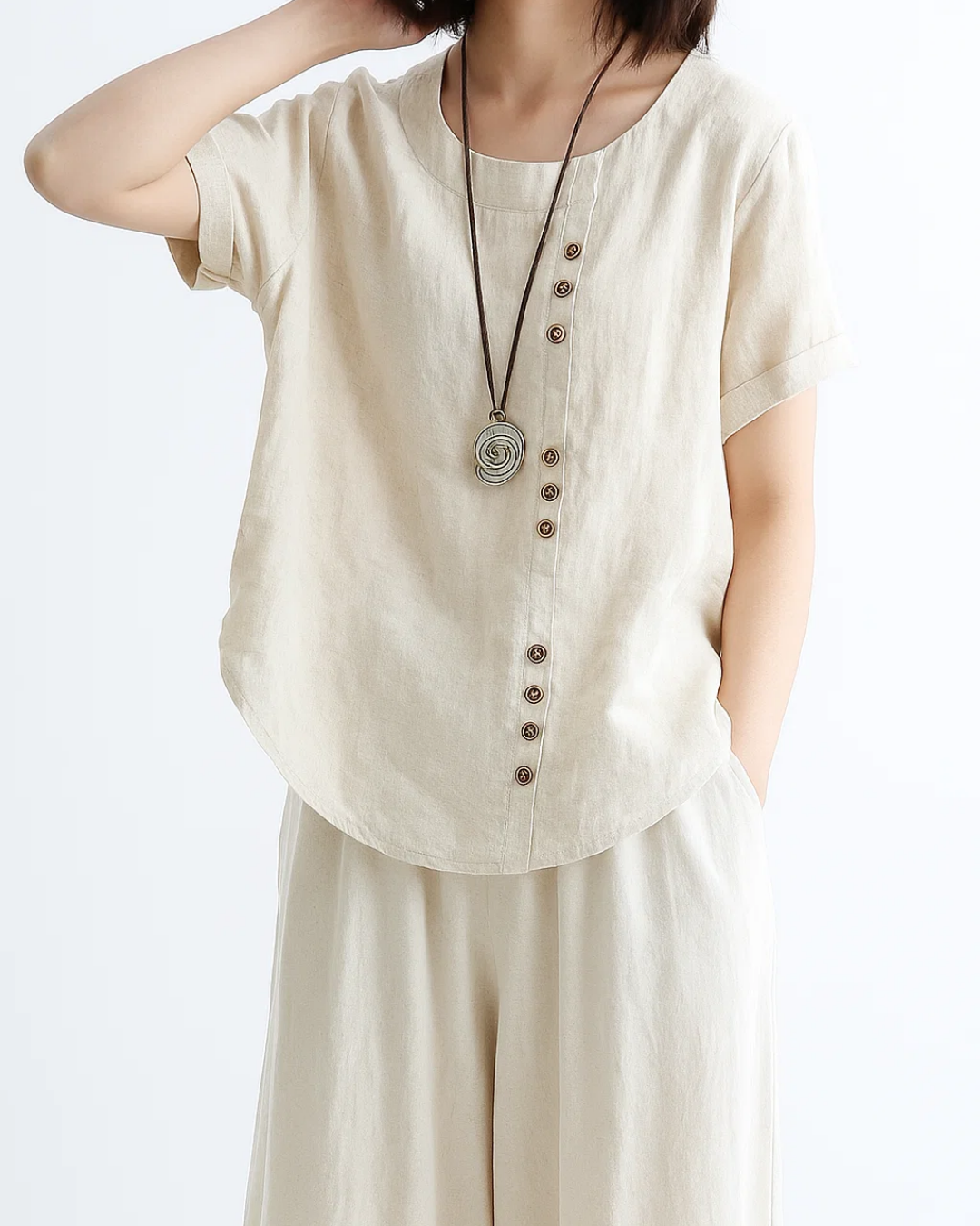 Women's Buttoned Short Sleeve Blouse