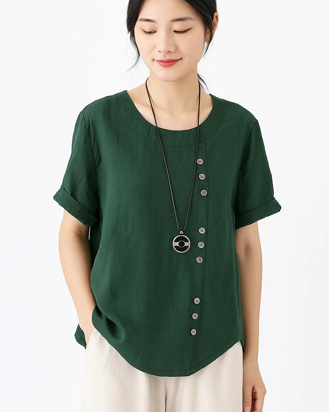 Women's Buttoned Short Sleeve Blouse
