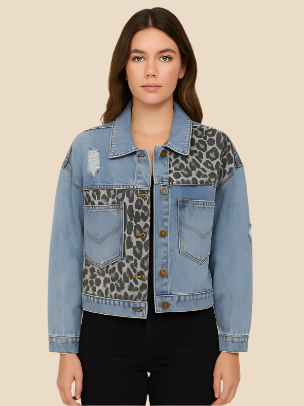 Sheena | Leopard Denim Jacket for Women
