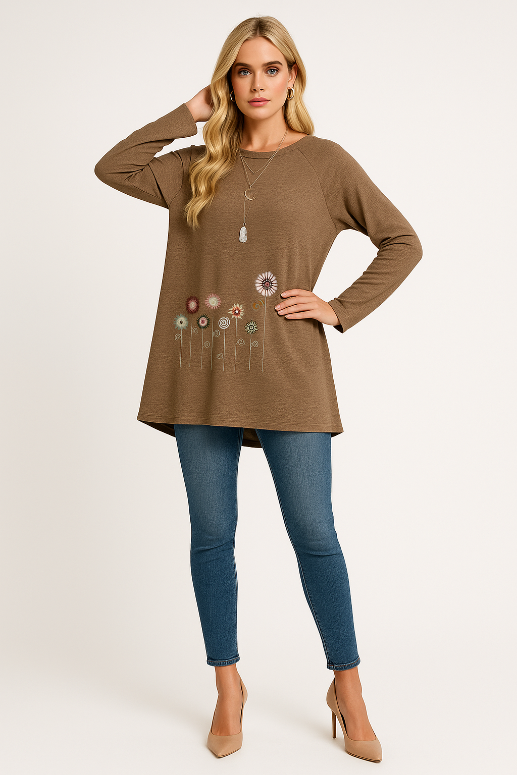 Women's Embroidered Sweatshirt with 3D Floral