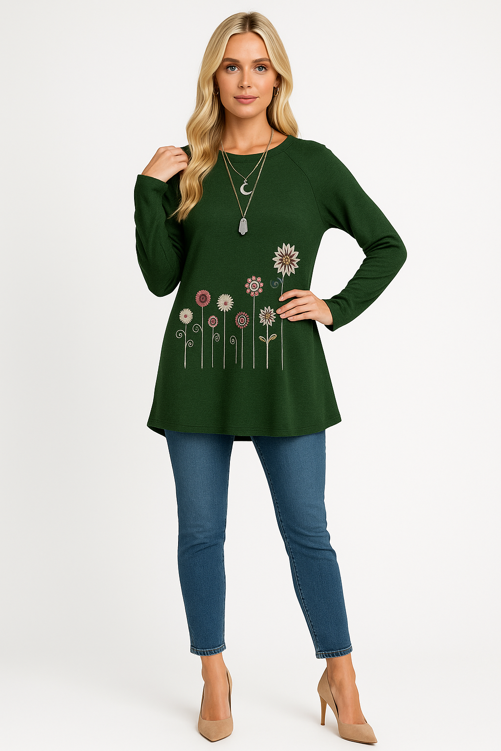 Women's Embroidered Sweatshirt with 3D Floral