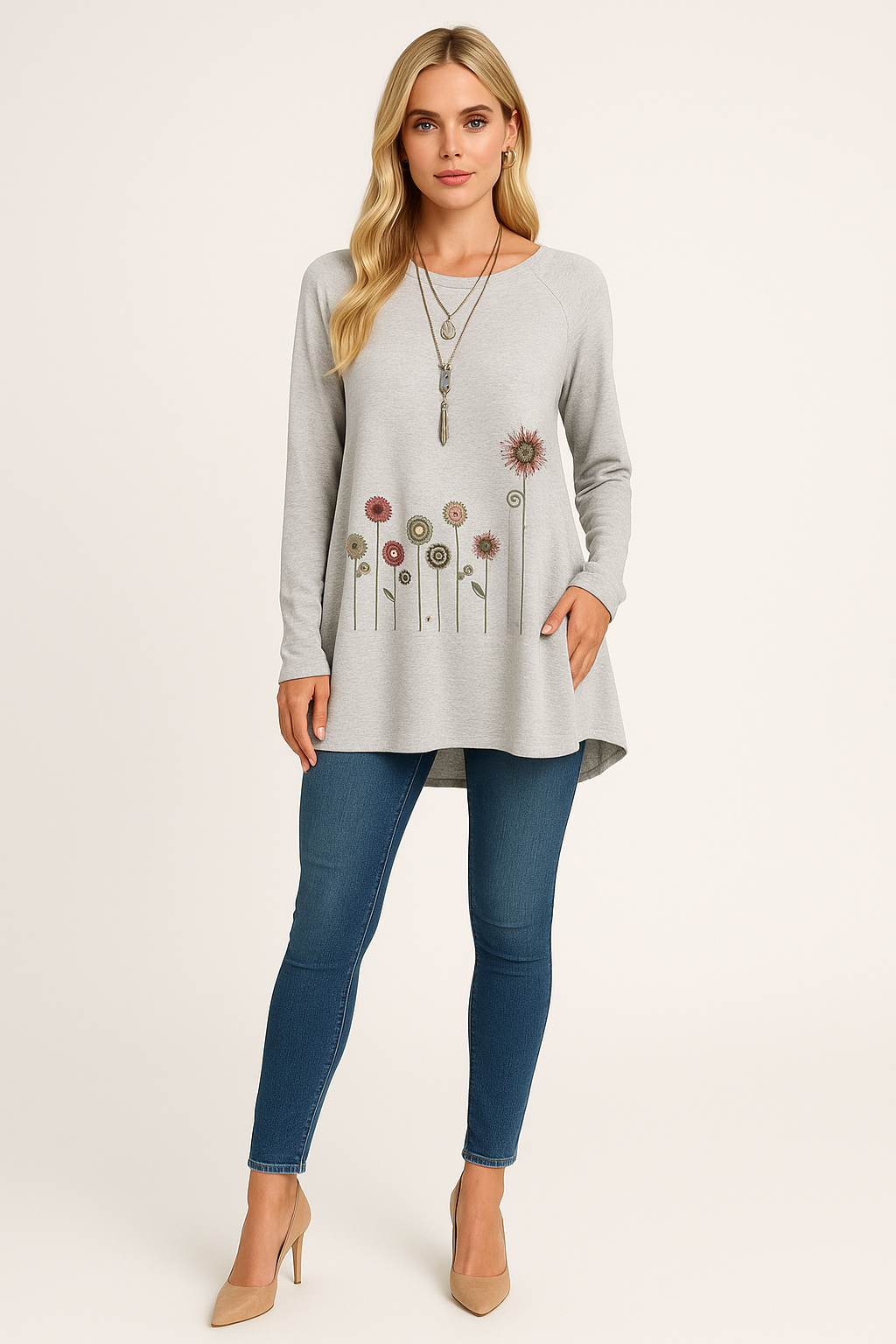 Women's Embroidered Sweatshirt with 3D Floral