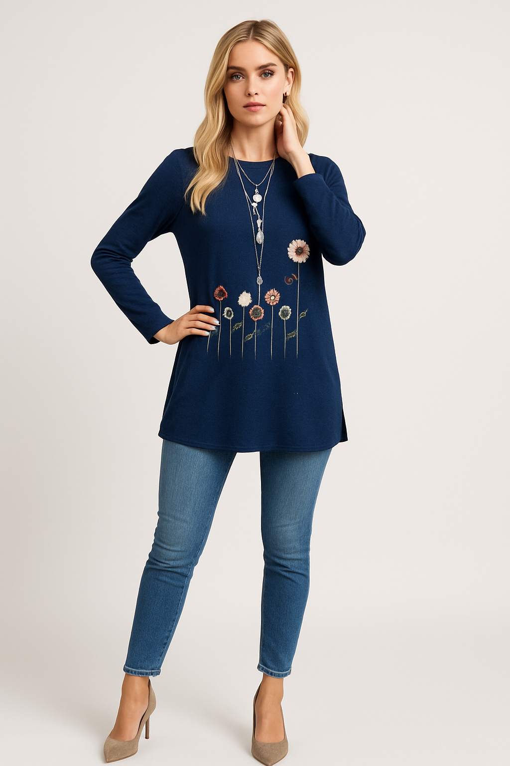 Women's Embroidered Sweatshirt with 3D Floral