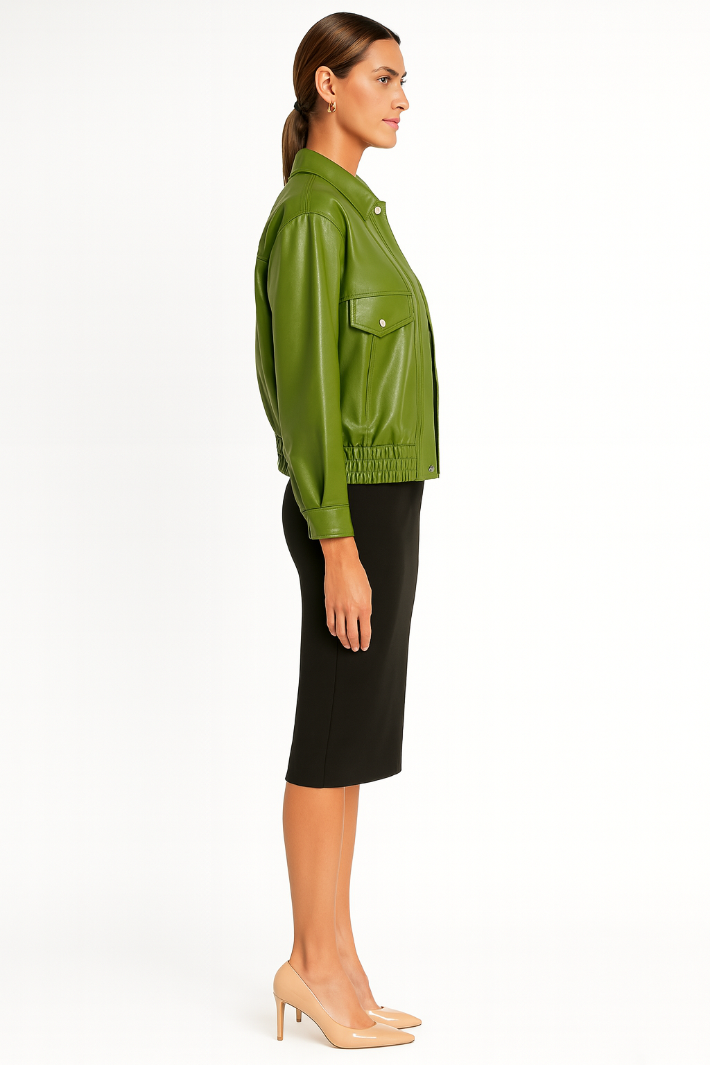 Women’s Leather Jacket with Zip Front and Flap Pockets