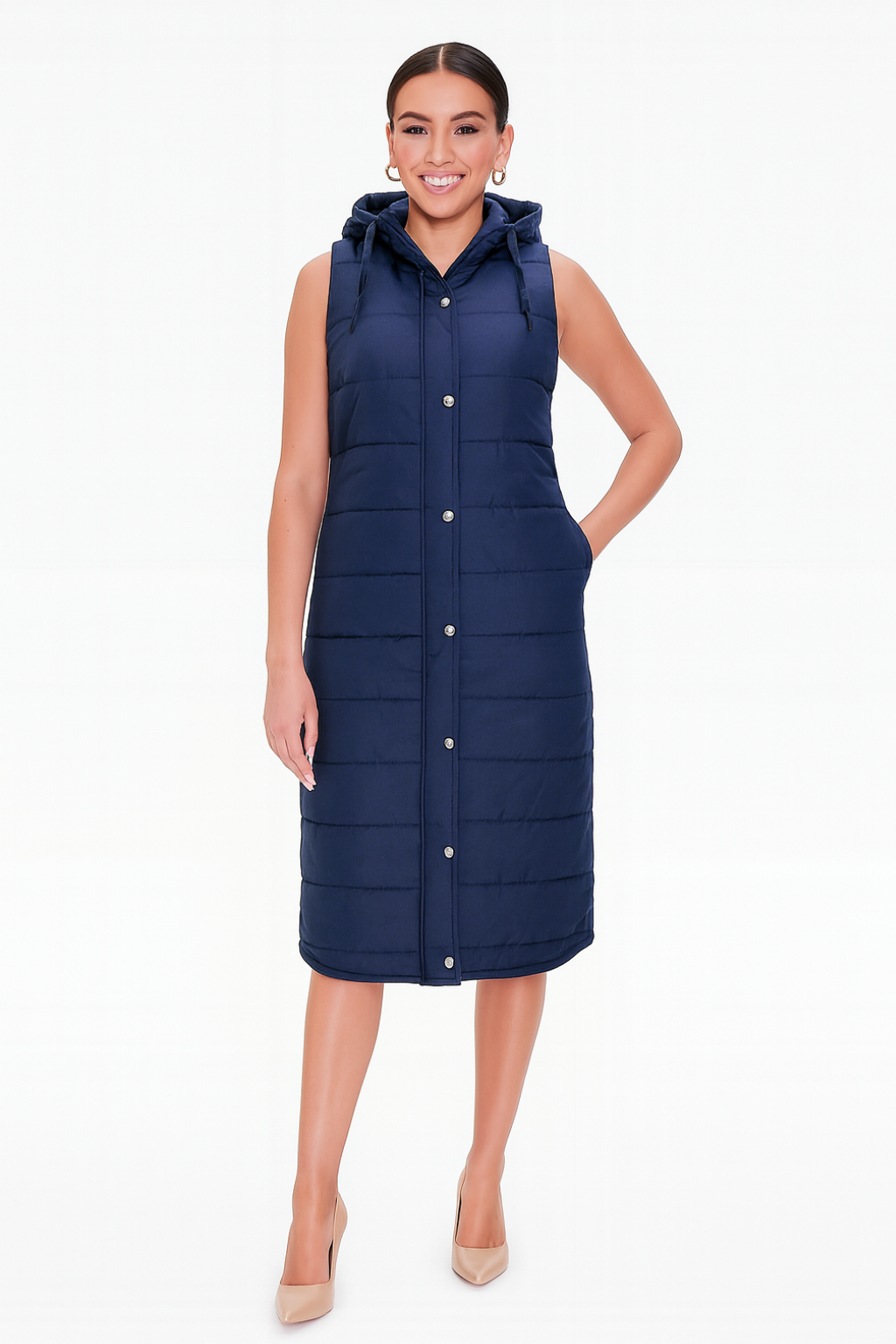 Women’s Long Puffer Vest with Hood