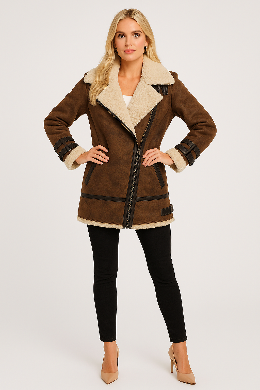Women's Sherpa-Lined Suede Jacket
