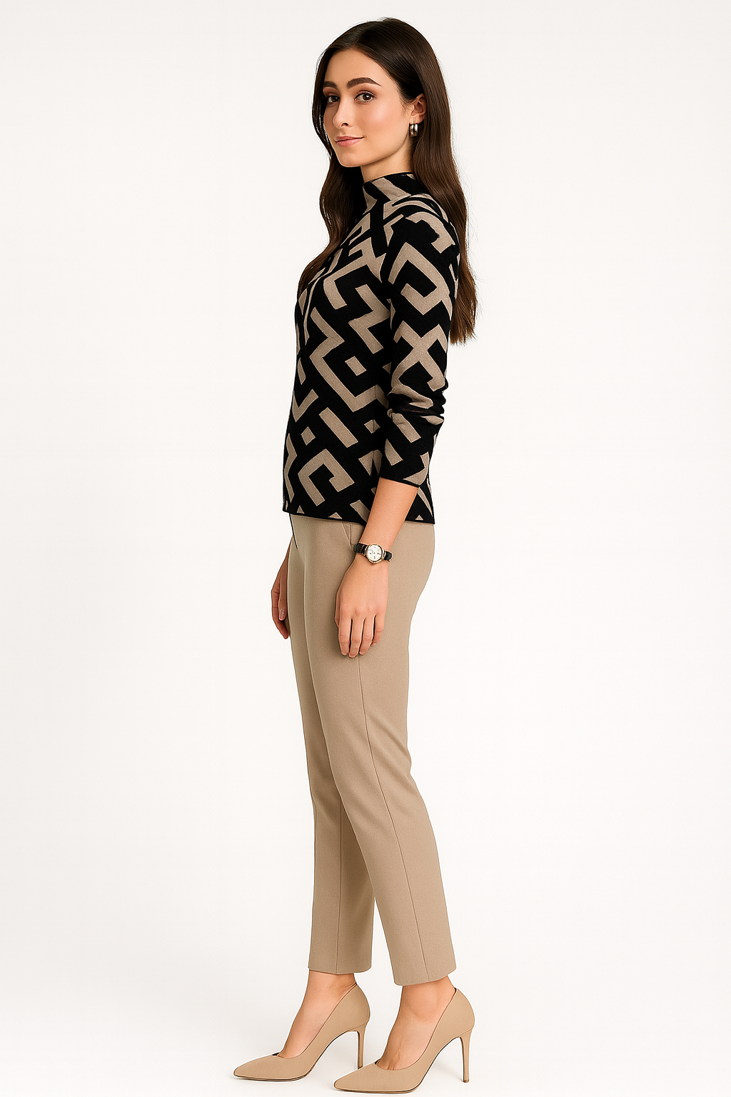 Women’s Long Sleeve Geometric Knit Sweater