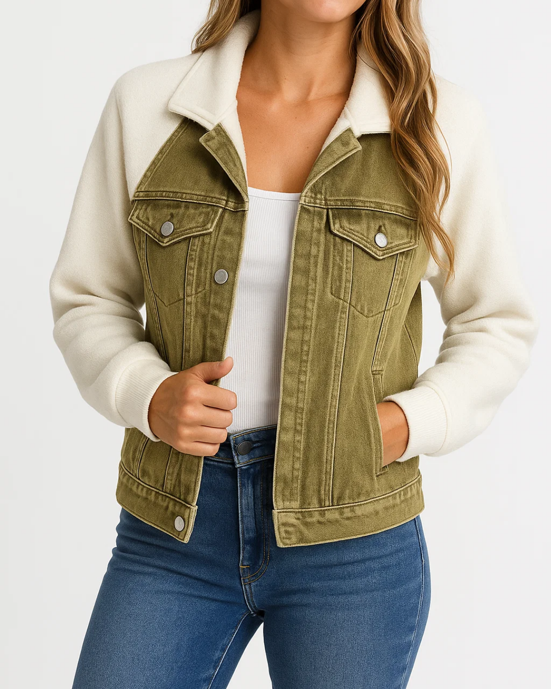 Women's Modern Denim Jacket with Button Fastening
