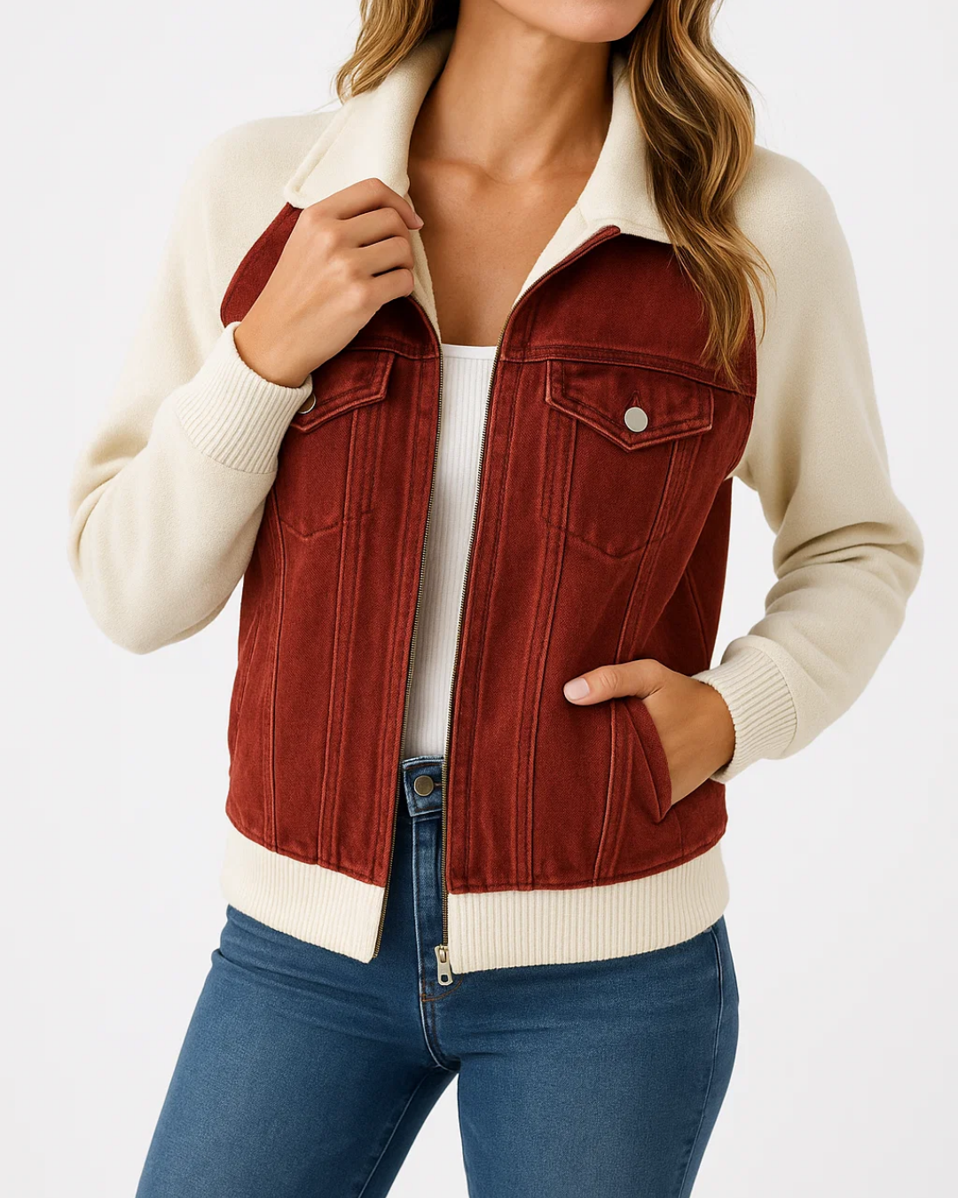 Women's Modern Denim Jacket with Button Fastening