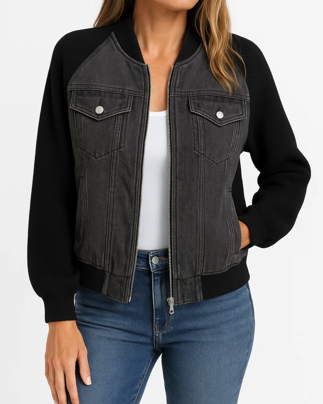 Women's Modern Denim Jacket with Button Fastening