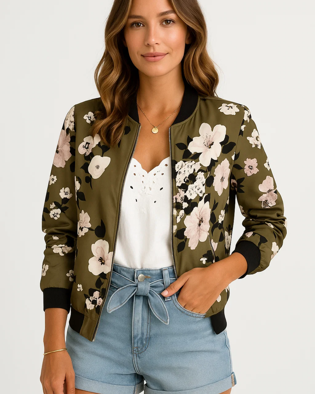 Women's Stylish Floral Bomber Jacket