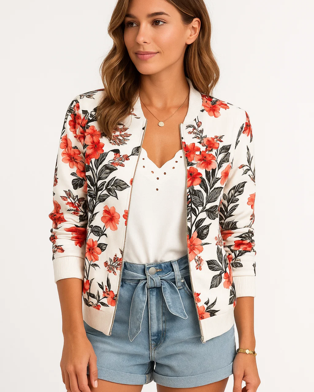 Women's Stylish Floral Bomber Jacket