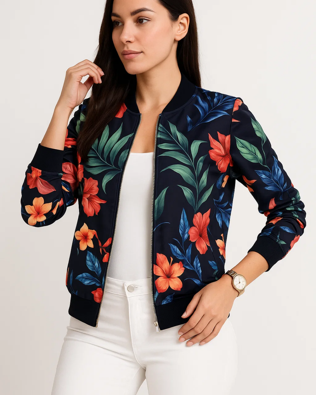 Women's Stylish Floral Bomber Jacket
