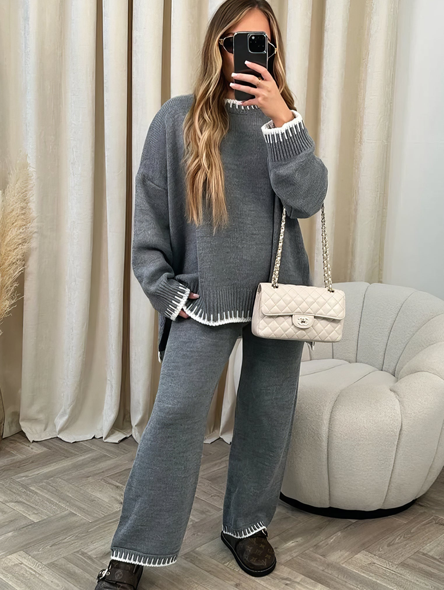 Violet | Women's Casual Contrast Stitch Outfit Set