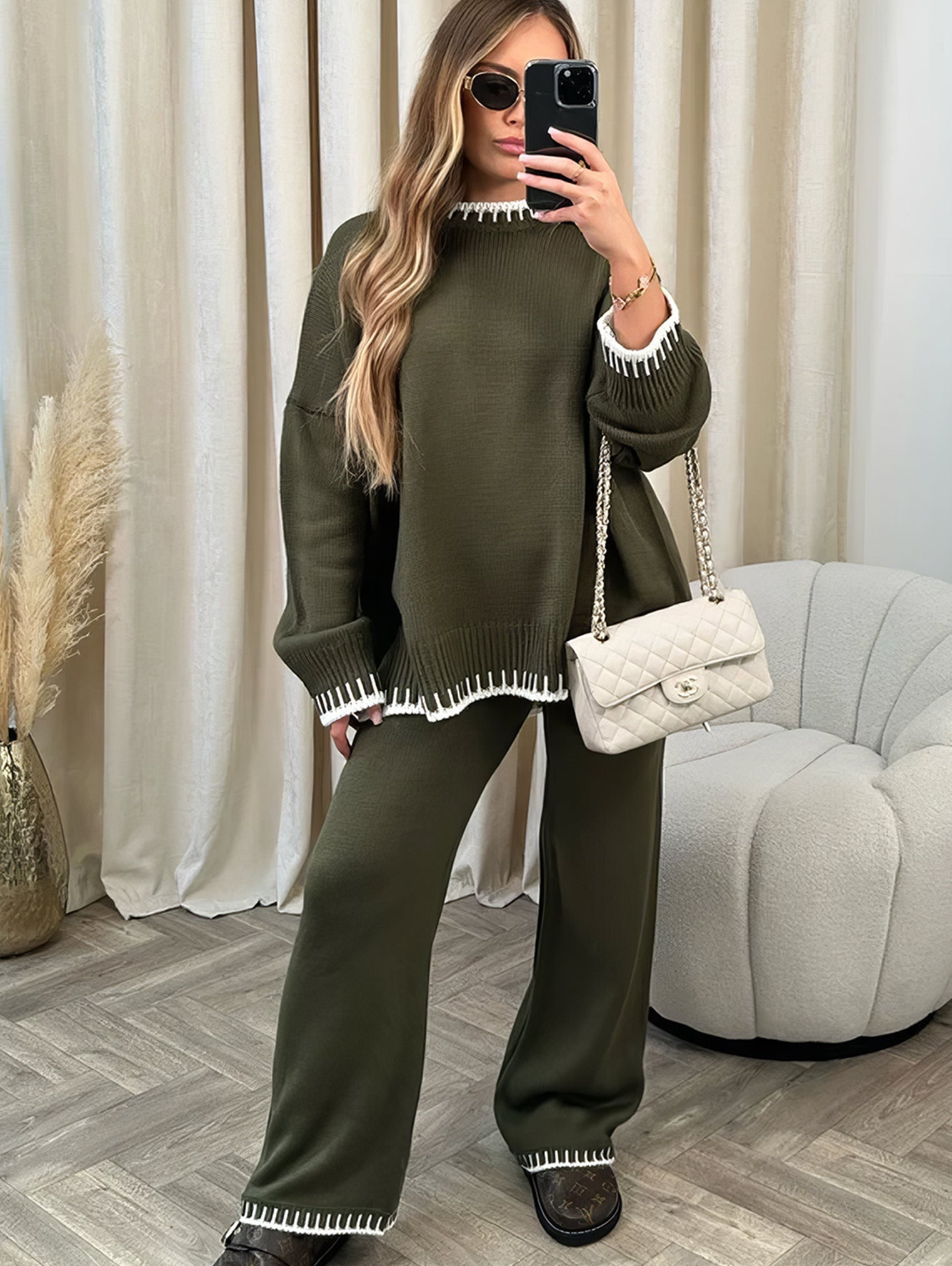 Violet | Women's Casual Contrast Stitch Outfit Set