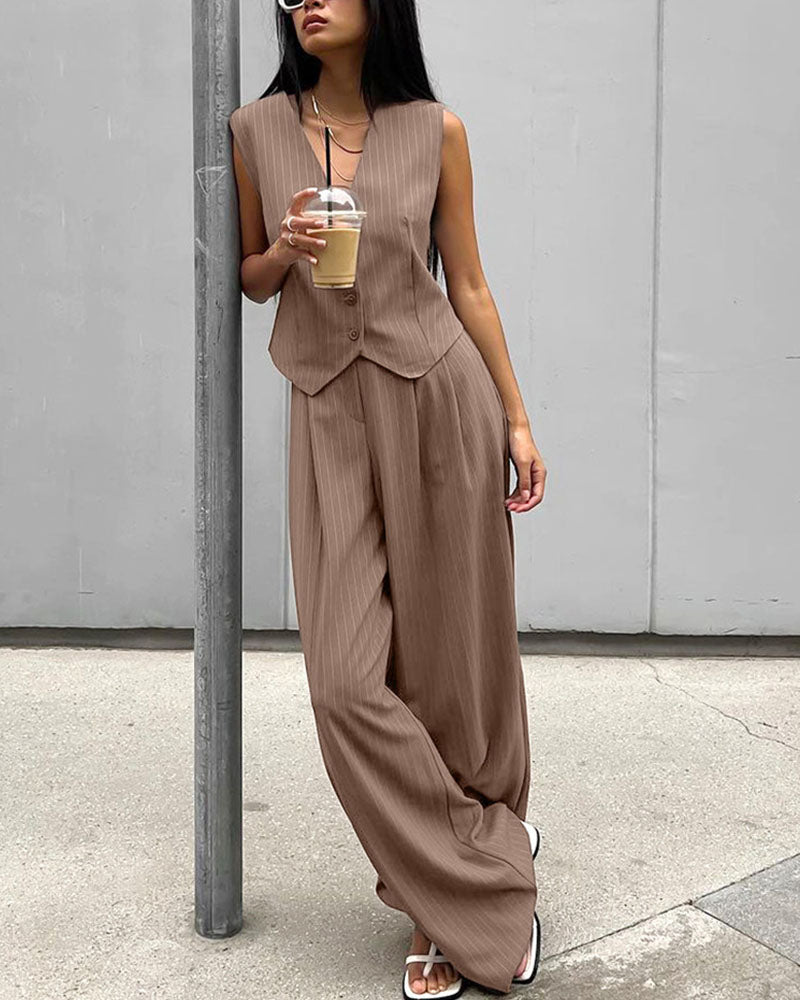 Emilia | Women's Pinstriped Vest and Trousers Set