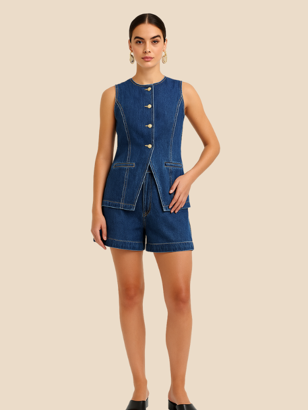 Ellie | Women's Casual Summer Blue Denim Shorts Set