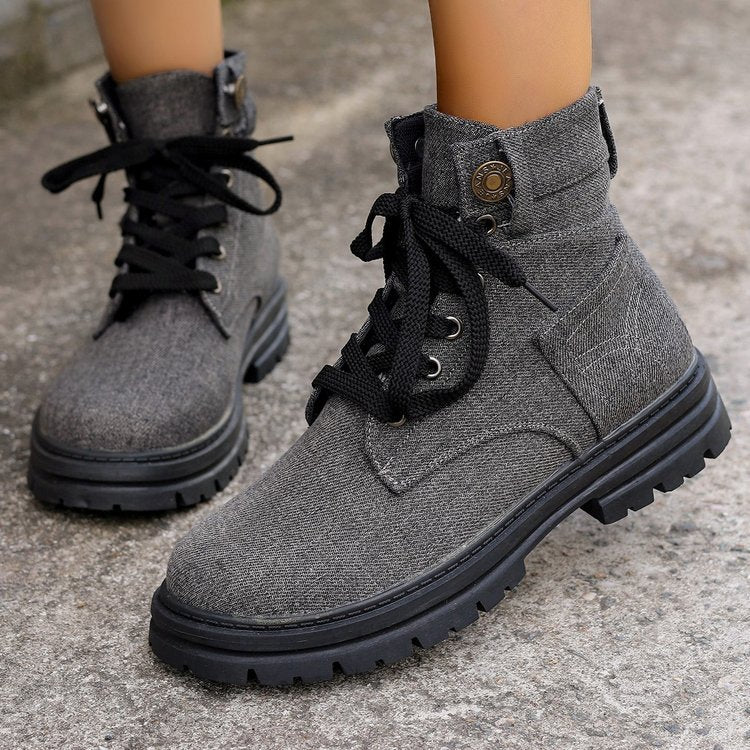Cotton Blend Ankle Boots – Lace-Up & Extra Stability