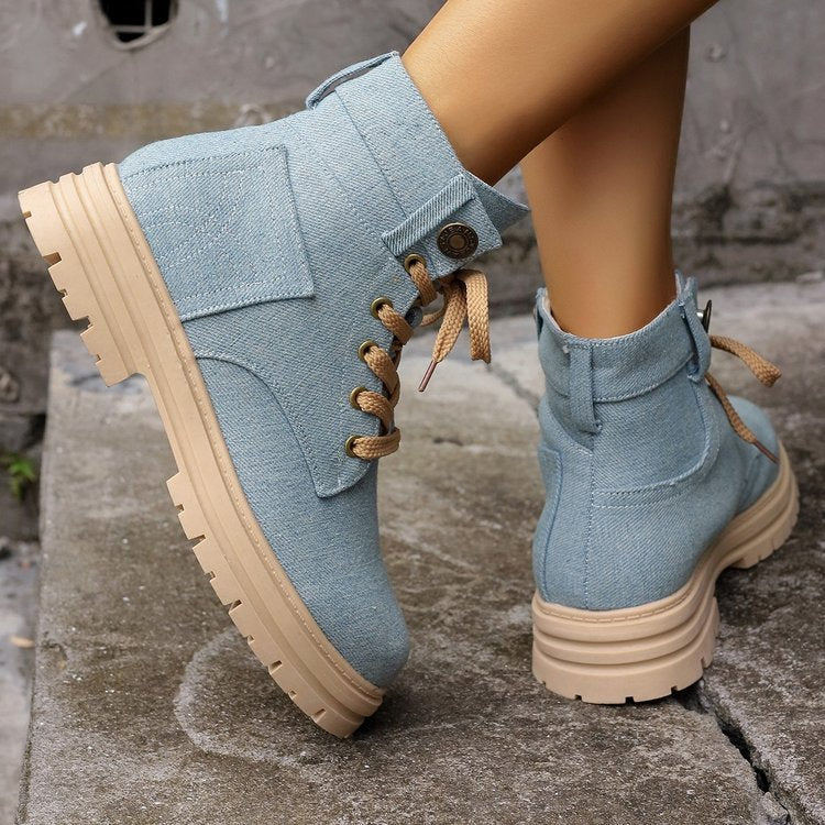 Cotton Blend Ankle Boots – Lace-Up & Extra Stability