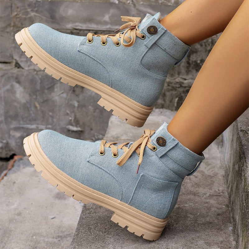 Cotton Blend Ankle Boots – Lace-Up & Extra Stability