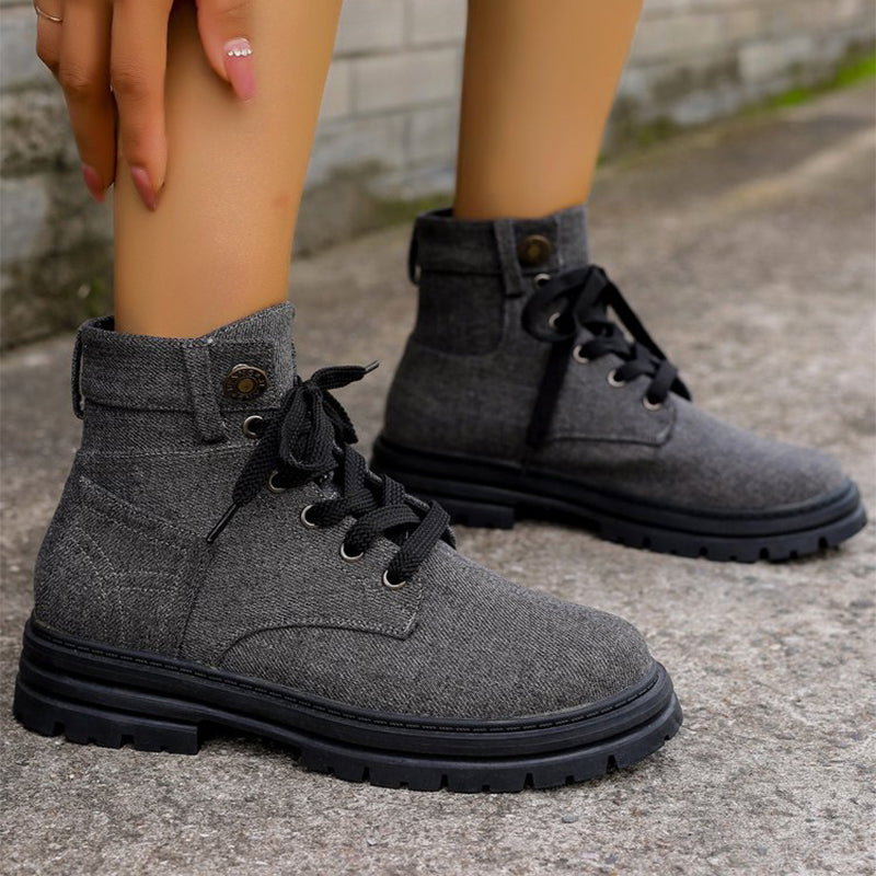 Cotton Blend Ankle Boots – Lace-Up & Extra Stability