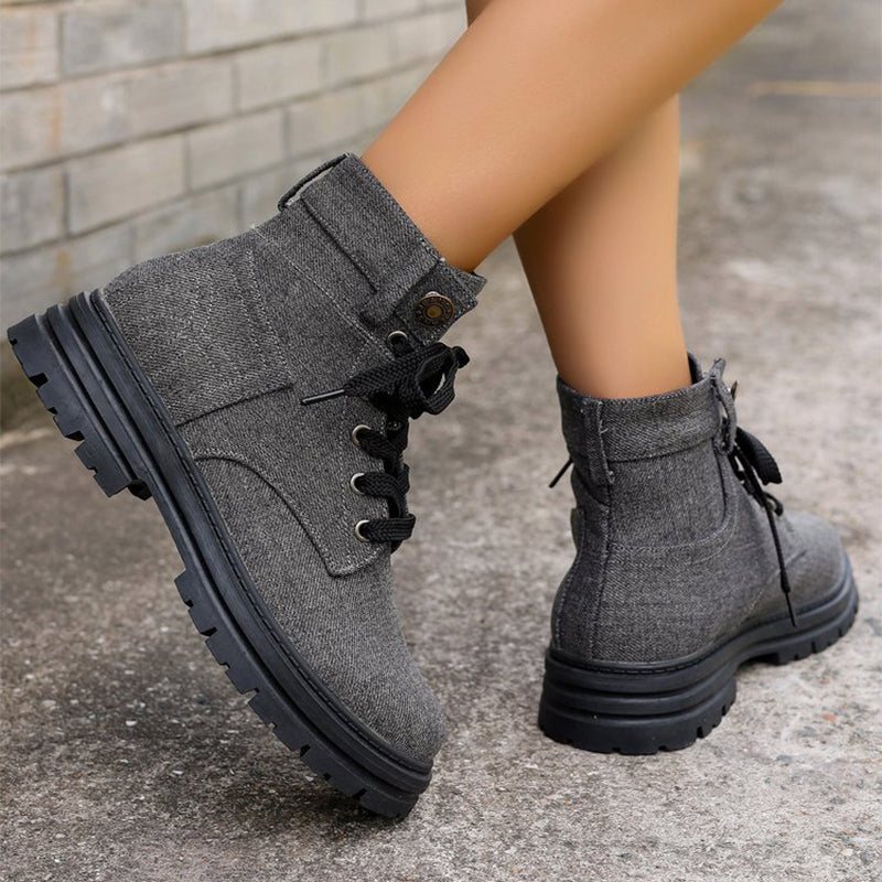 Cotton Blend Ankle Boots – Lace-Up & Extra Stability