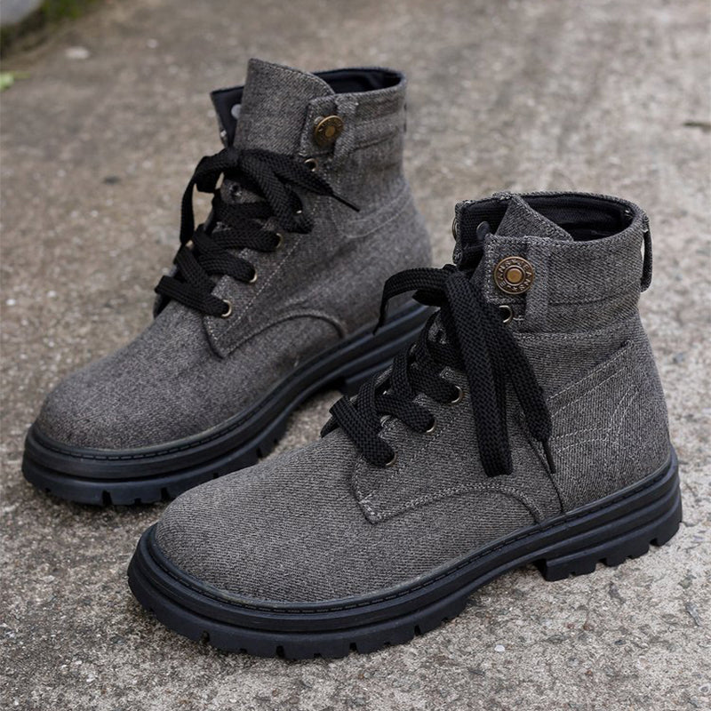 Cotton Blend Ankle Boots – Lace-Up & Extra Stability