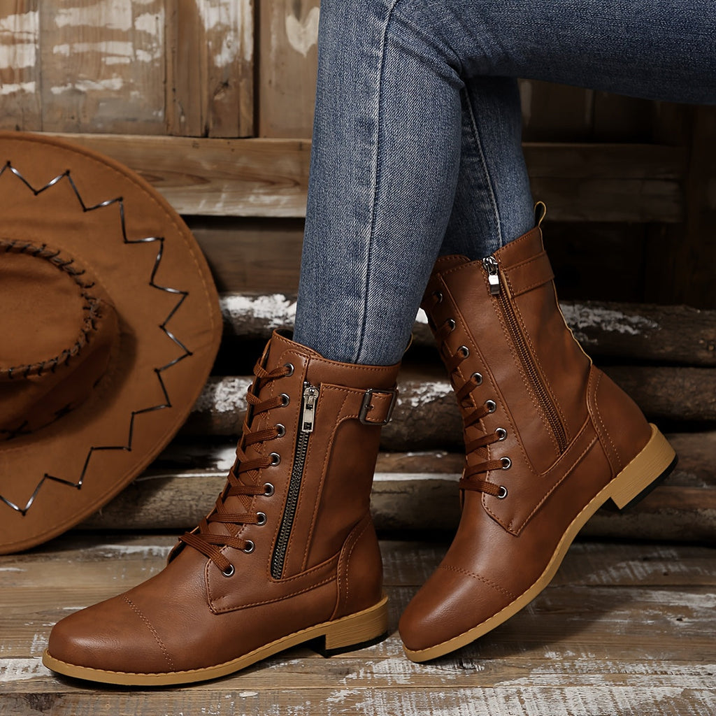 Ankle Boots - Faux Leather Upper & Double Zip Convenience
