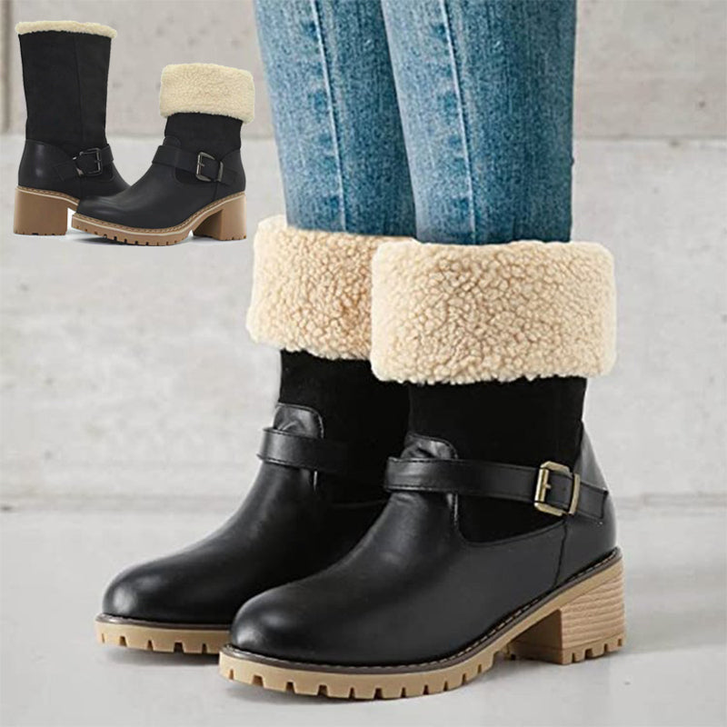 Ankle Boots - Round Toe & Adjustable Buckle Chunky Heel
