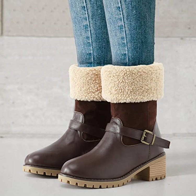 Ankle Boots - Round Toe & Adjustable Buckle Chunky Heel