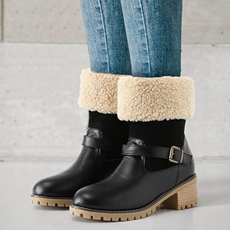 Ankle Boots - Round Toe & Adjustable Buckle Chunky Heel