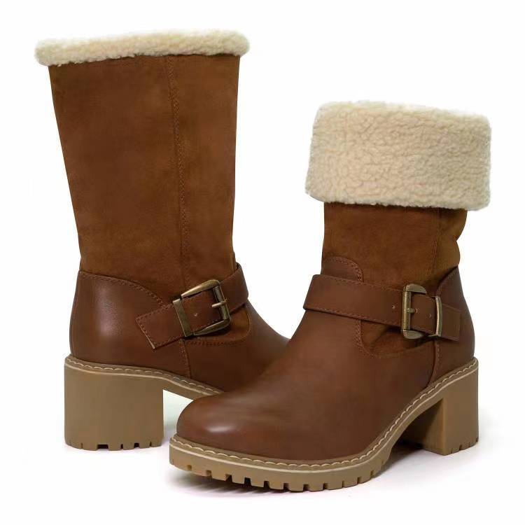 Ankle Boots - Round Toe & Adjustable Buckle Chunky Heel