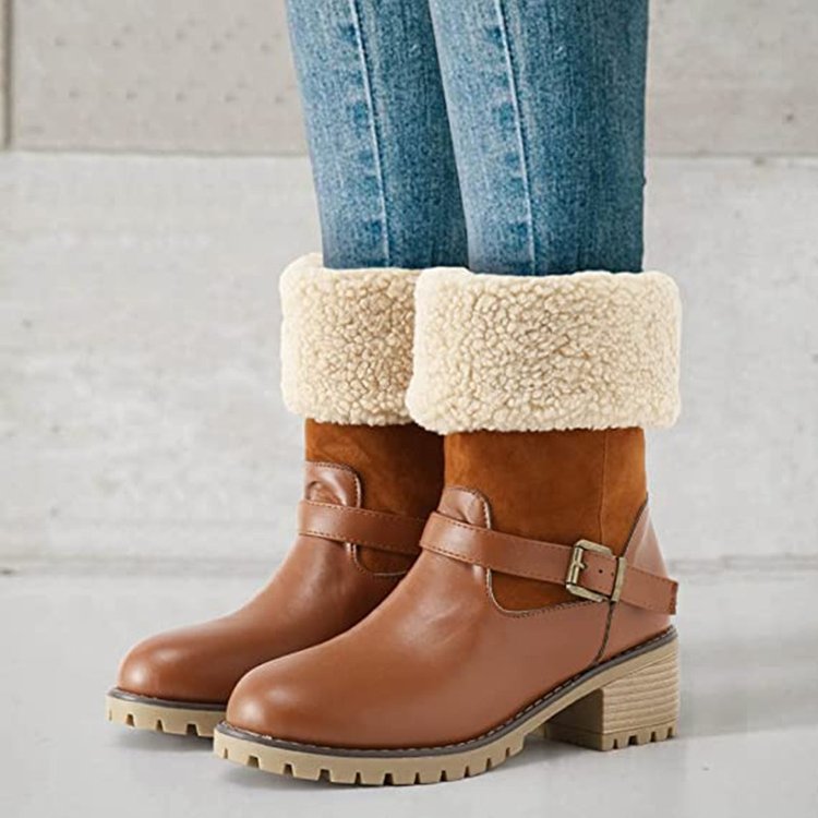 Ankle Boots - Round Toe & Adjustable Buckle Chunky Heel
