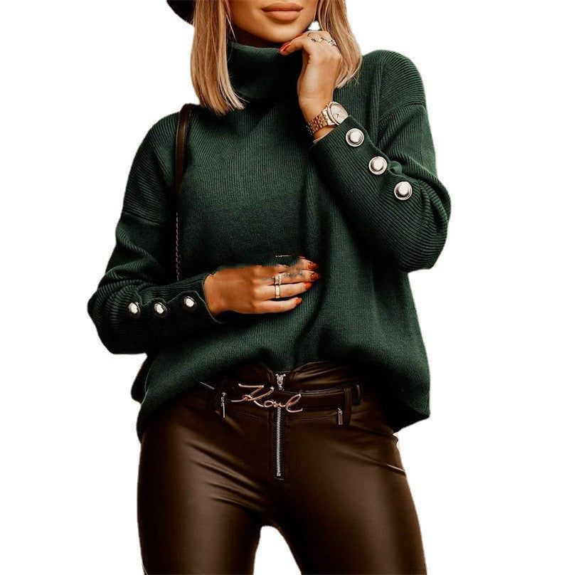 Knitted Sweater – Turtleneck & Button Detail Sleeves