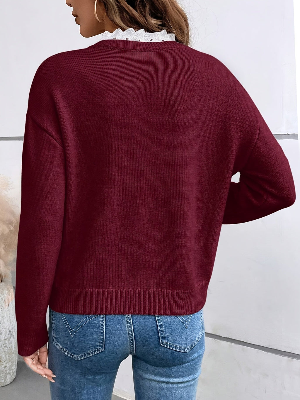 Cotton Blend Sweater – Lace Insert and Loose Shape for Movement