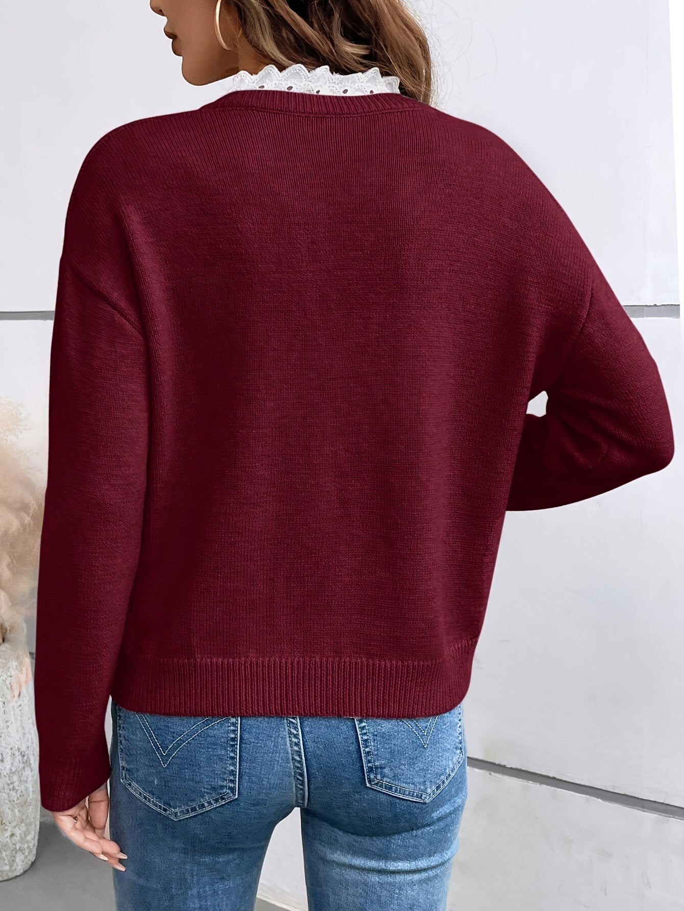 Cotton Blend Sweater – Lace Insert and Loose Shape for Movement