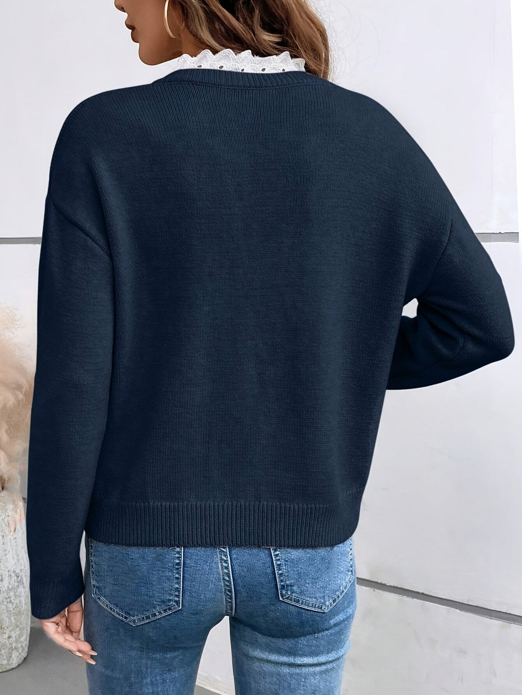 Cotton Blend Sweater – Lace Insert and Loose Shape for Movement