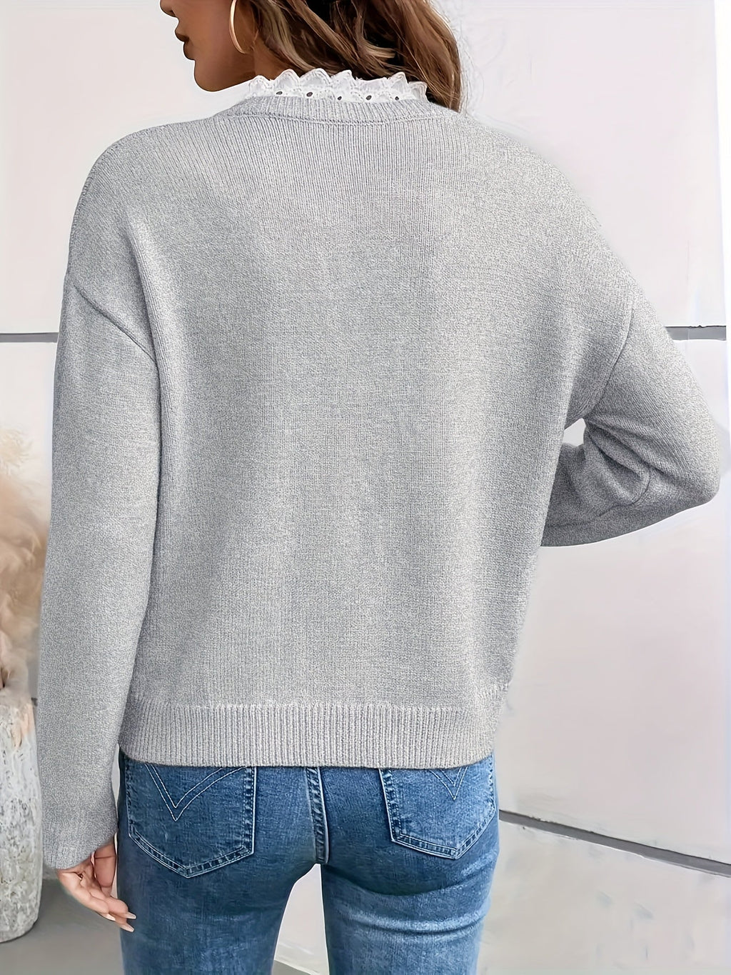 Cotton Blend Sweater – Lace Insert and Loose Shape for Movement
