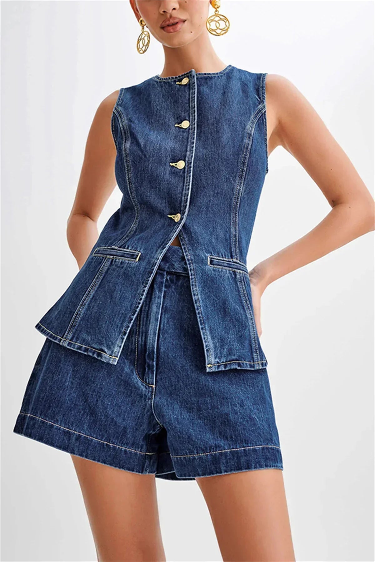 Ellie | Women's Casual Summer Blue Denim Shorts Set