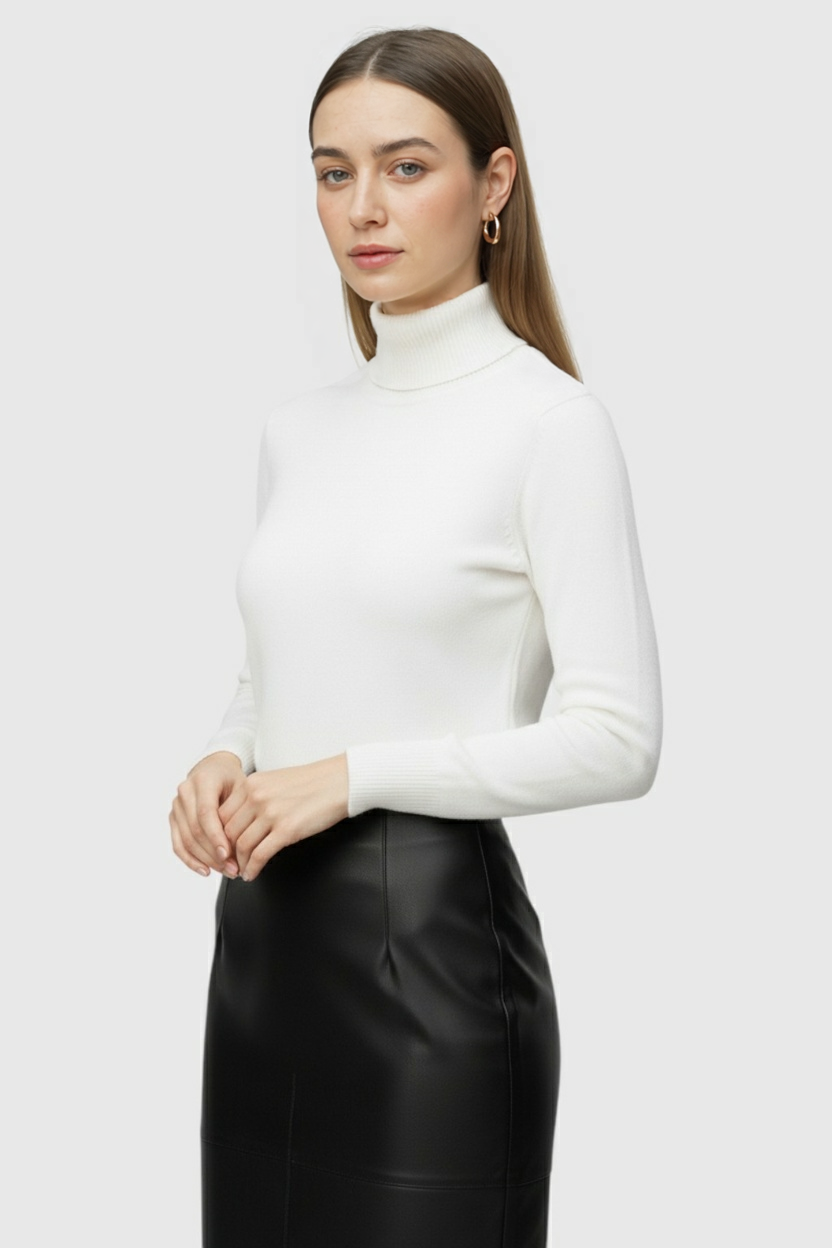 White Fleece Lined Thermal Turtleneck