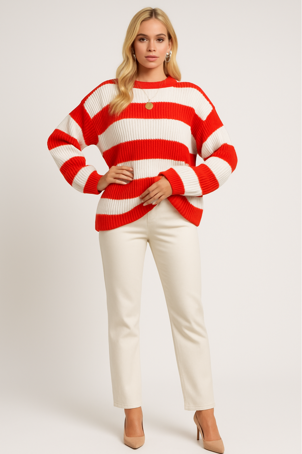 Women’s Cozy Oversized Striped Knit Sweater Pullover
